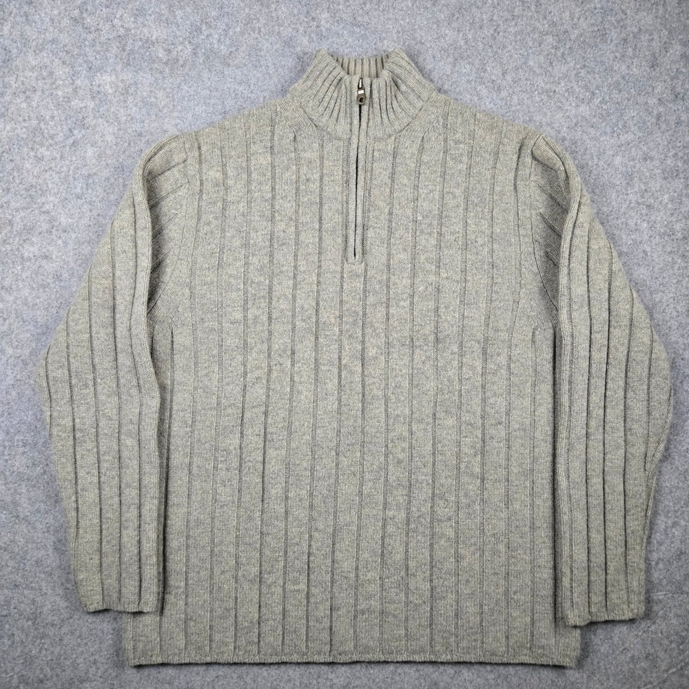 Gap 1/4 Zip Sweater Mens XL Cream 100% Lambswool Ribbed Knit Mock Neck Preppy